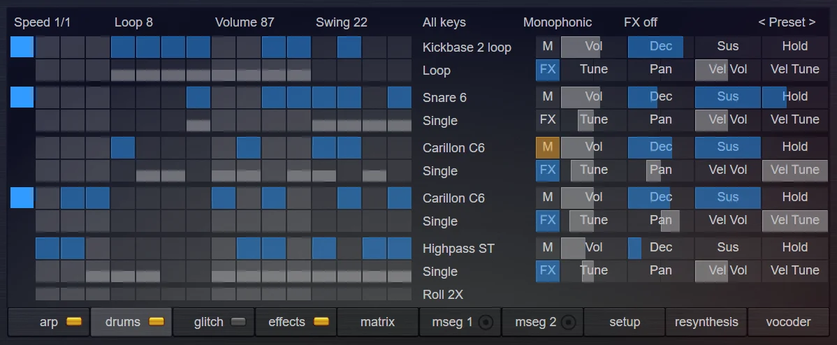 Tone2 Icarus VST AU synthesizer - Drum sequencer